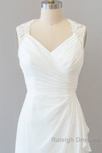 Awesome Long Sheath Lace Chiffon Backless Wedding Dress