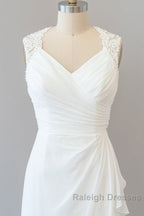 Awesome Long Sheath Lace Chiffon Backless Wedding Dresses