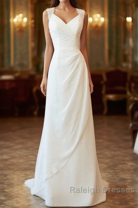 Awesome Long Sheath Lace Chiffon Backless Wedding Dresses Main image