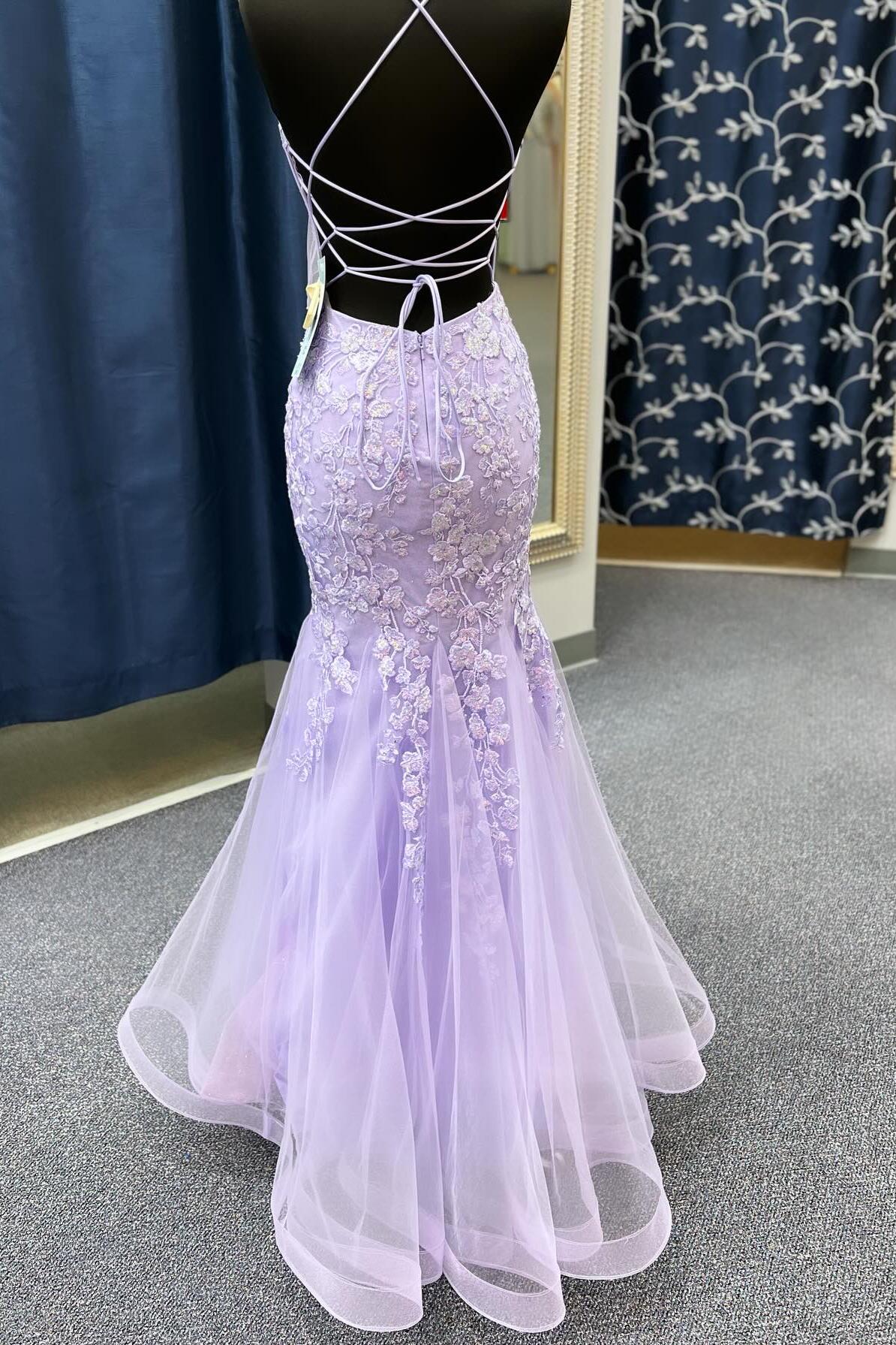 Lavender Spaghetti-Straps Lace Appliques Tulle Floor Length main image 1