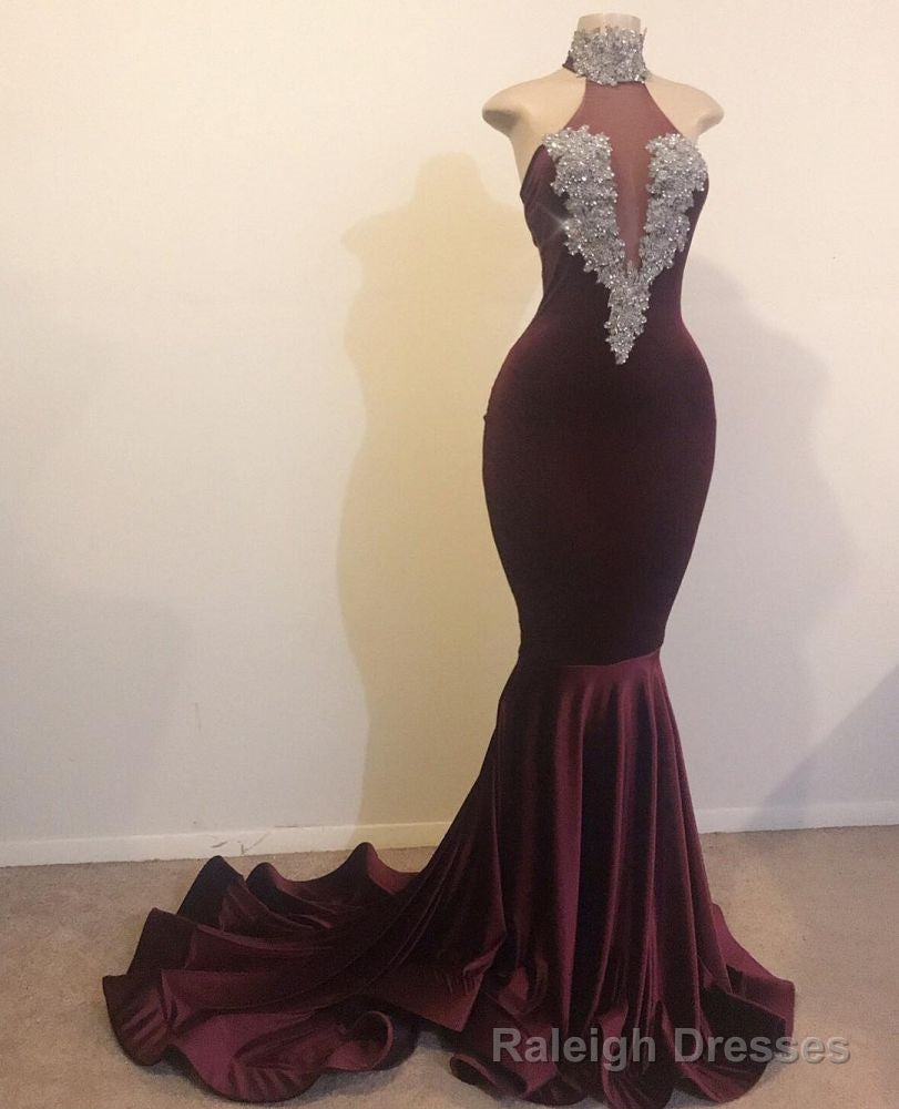 Mermaid Open Back Chic High Neck Silver Beads Appliques Prom Prom Gown Secondary image
