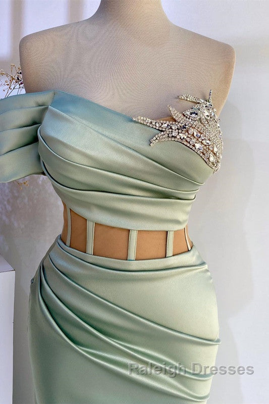 Off-the-Shoulder Mermaid Prom Dresses in Dusty Sage with Beads Secondary image