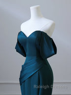 Simple Off Shoulder Satin Ink Blue Long Prom Dress, Ink Blue Long Formal Dress