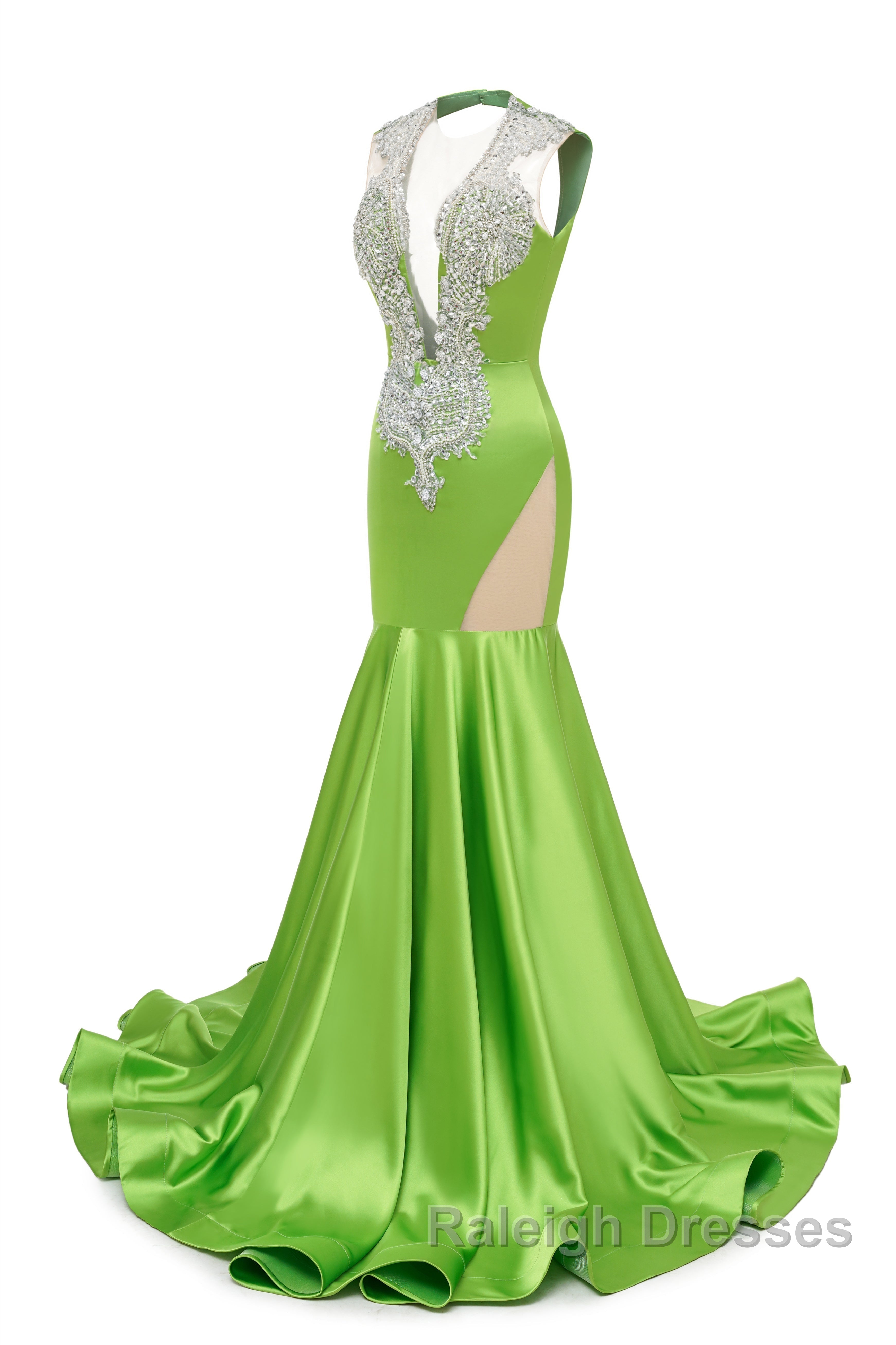 V-Neck Mermaid Brush Train Hollow Sleeveless Beading Evening Dress