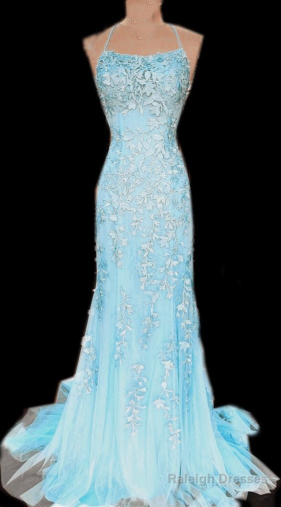 Baby Blue Mermaid Lace Prom Dress Main image