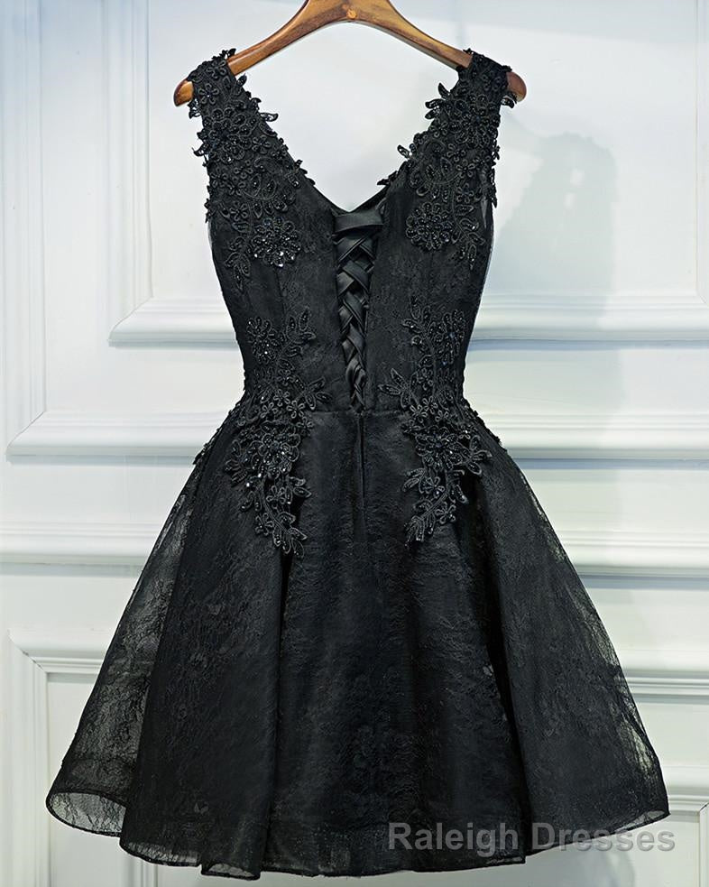 Black Lace Graduation Dresses, A Line Black Homecoming Dresses, Semi Formal Dress