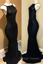 Backless black prom dress, sequins evening gowns