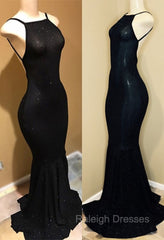 Backless black prom dress, sequins evening gowns