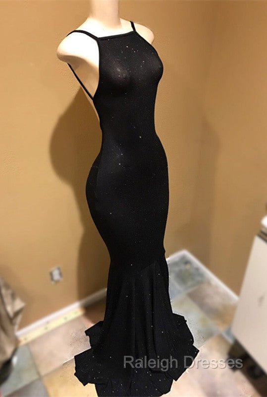 Backless black prom dress, sequins Prom Gown