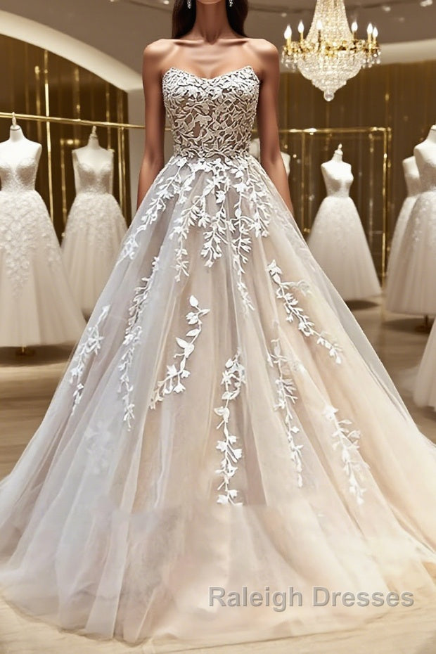 Backless Champagne Lace Wedding Dresses, Backless Champagne Lace Formal Prom Evening Dresses Main image