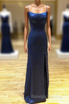 Backless Dark Navy Blue Long Prom Dresses Evening Dresses
