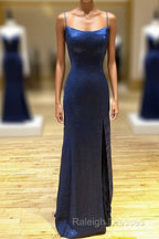 Backless Dark Navy Blue Prom Dress Long Prom Dress