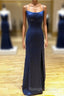 Backless Dark Navy Blue Prom Dress Long Prom Dress