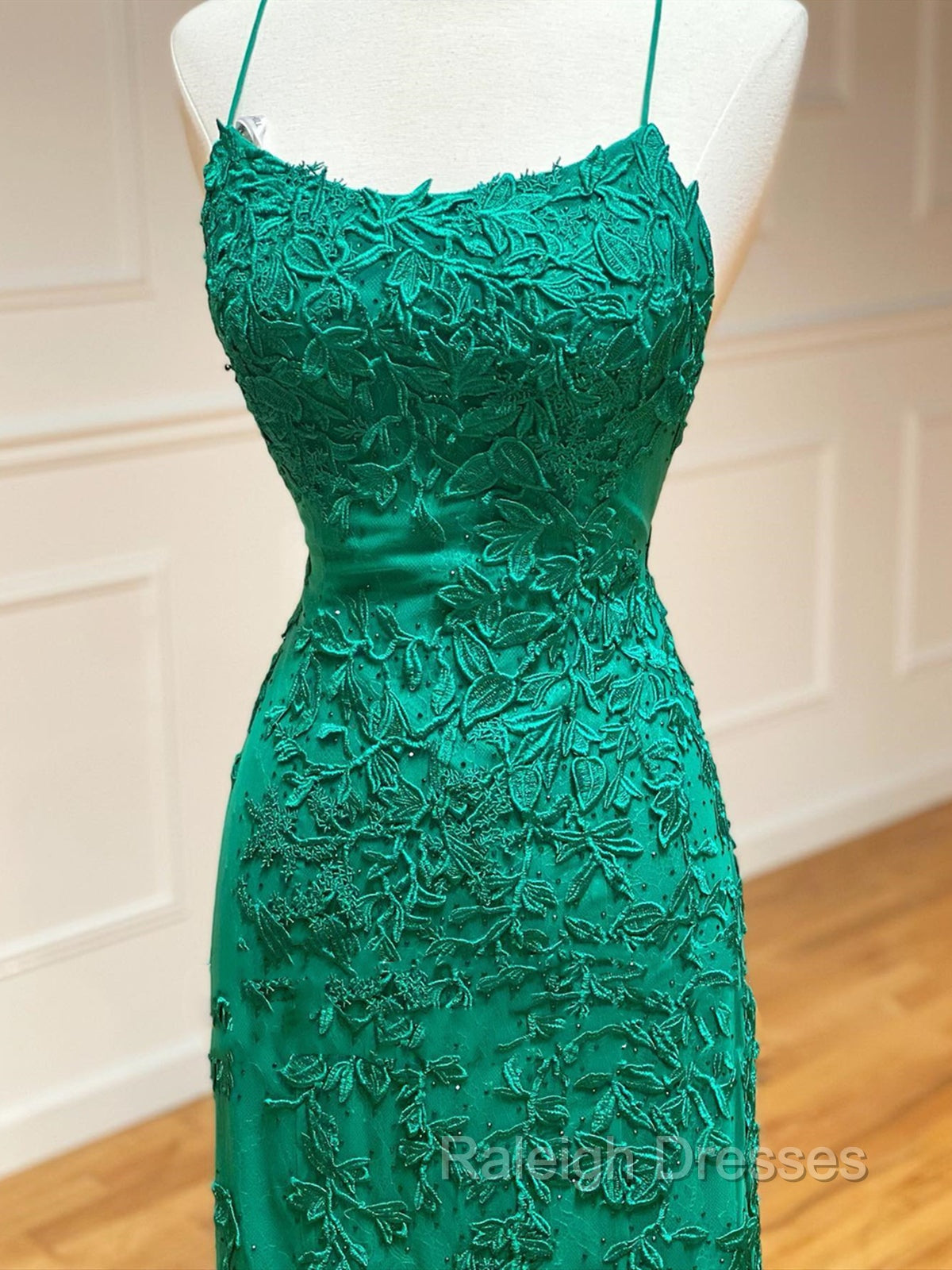 Backless Green Mermaid Lace Prom Dresses, Open Back Green Lace Mermaid Formal Prom Dresses