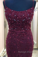 Backless Mermaid Beaded Maroon Lace Long Prom Dress Backless Burgundy Lace Prom Dress Burgundy Tulle Prom Dress