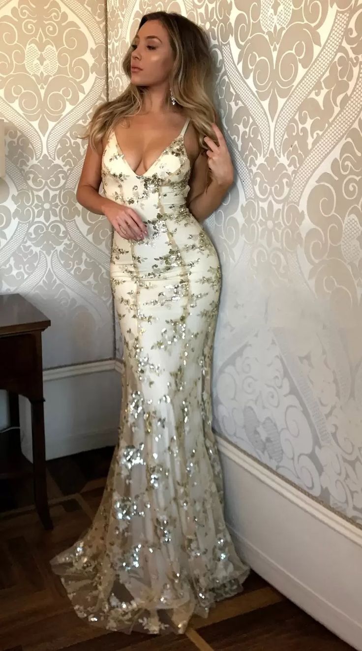 Mermaid Prom Dresses Vintage Backless Lace Prom Dresses Gold Sequin Prom Dresses