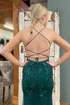 Backless Mermaid Green Lace Long Formal Prom Dress Green Lace Formal Dress