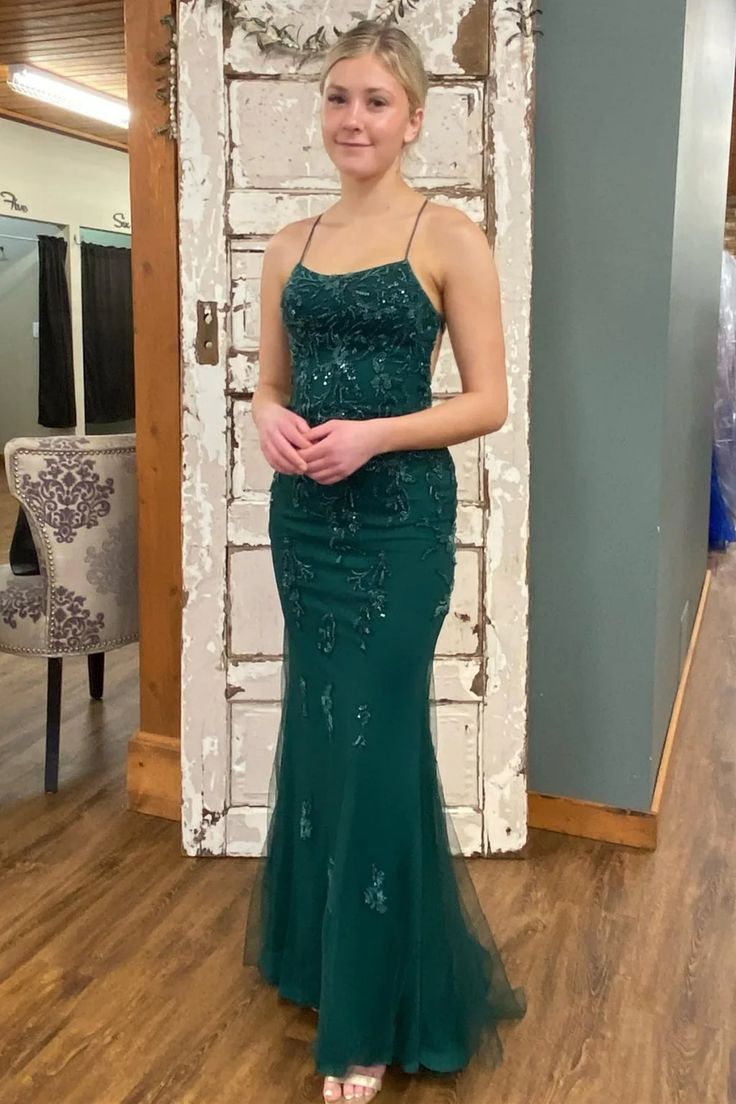 Backless Mermaid Green Lace Long Formal Prom Dress Green Lace Formal Dress