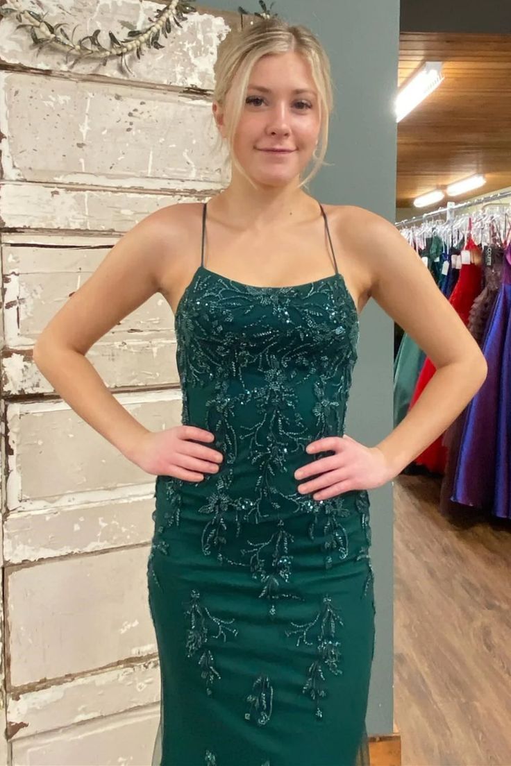 Backless Mermaid Green Lace Long Formal Prom Dress Green Lace Formal Dress