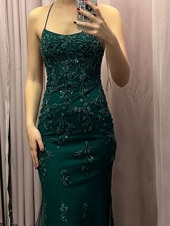 Backless Mermaid Green Lace Long Formal Prom Dress Green Lace Formal Dress Main image