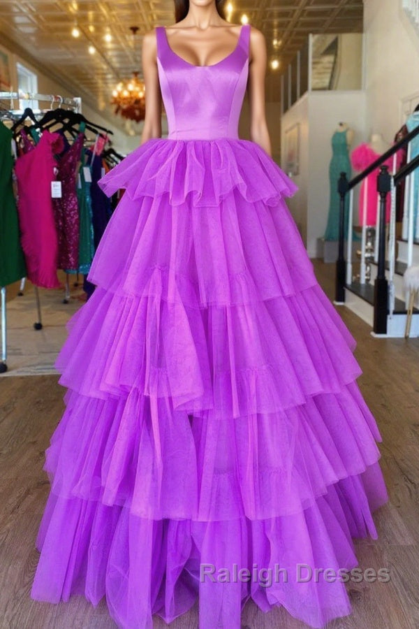 Backless Purple High Low Prom Dresses, Open Back Purple High Low Formal Evening Dresses Main image