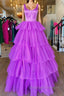Backless Purple High Low Prom Dresses, Open Back Purple High Low Formal Evening Dresses