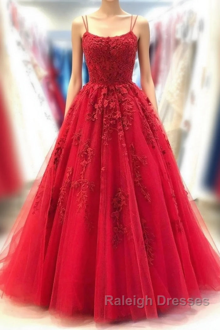 Backless Red Lace Long Prom Dress, Red Lace Formal Dress, Red Evening Dress, Lace Ball Gown Main image