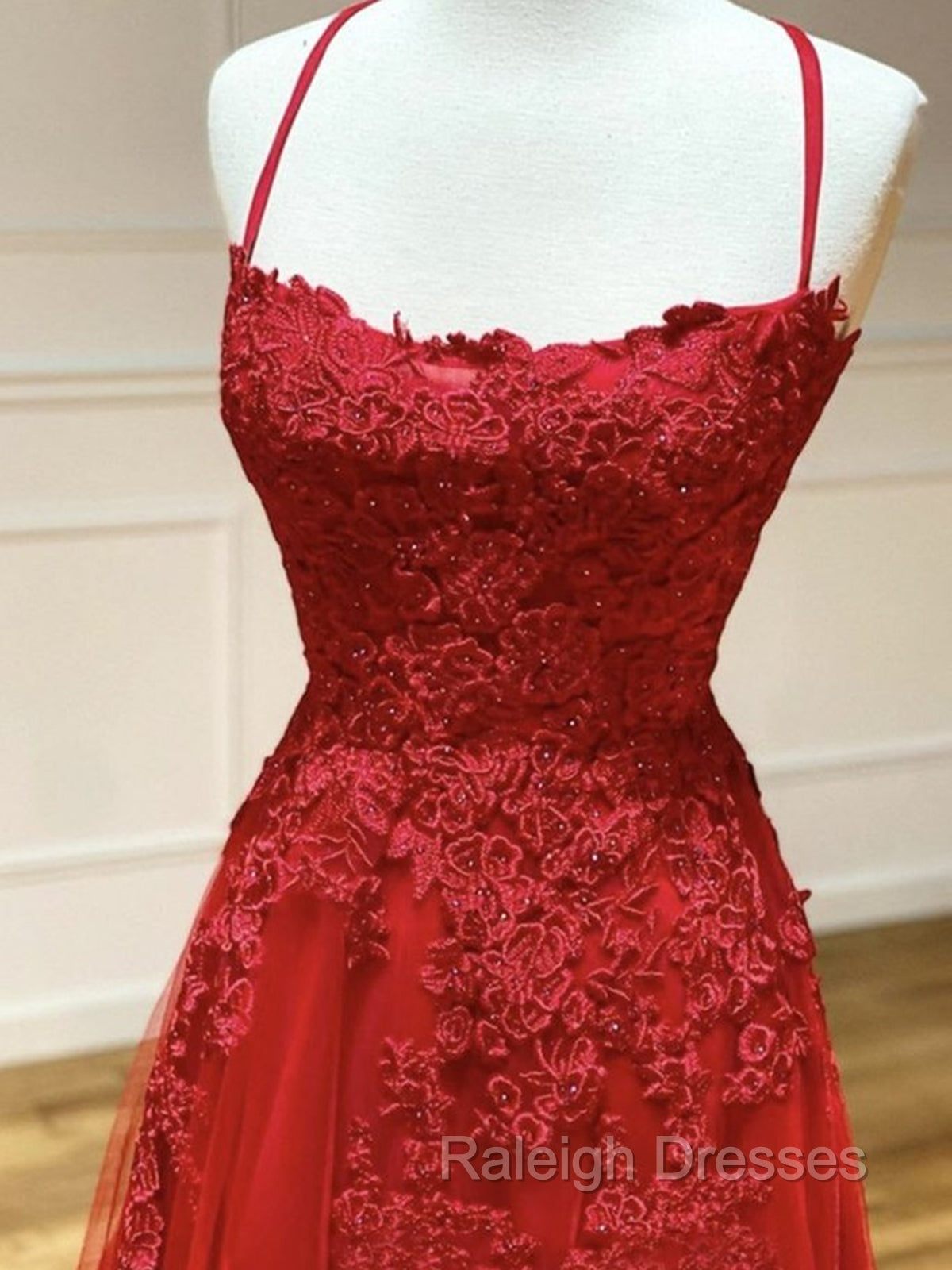 Backless Red Lace Prom Dresses, Open Back Red Lace Formal Prom Dresses