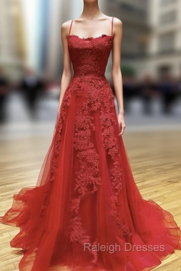 Backless Red Lace Prom Dresses, Open Back Red Lace Formal Evening Dresses Main image