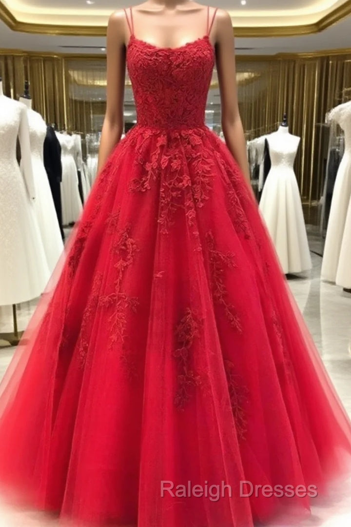 Backless Red Lace Prom Dresses, Open Back Red Lace Formal Evening Graduation Dresses Main image