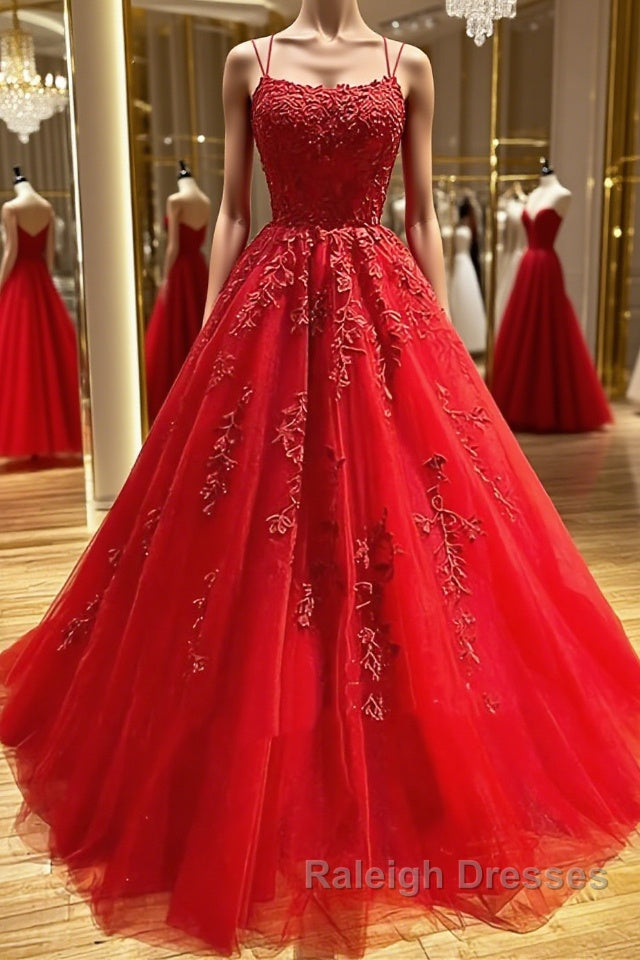 Backless Red Lace Prom Dresses, Red Backless Lace Formal Evening Graduation Dresses Main image