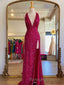 Backless Royal Blue Sequin Prom Gown with Slit Prom Dresses with Sequins