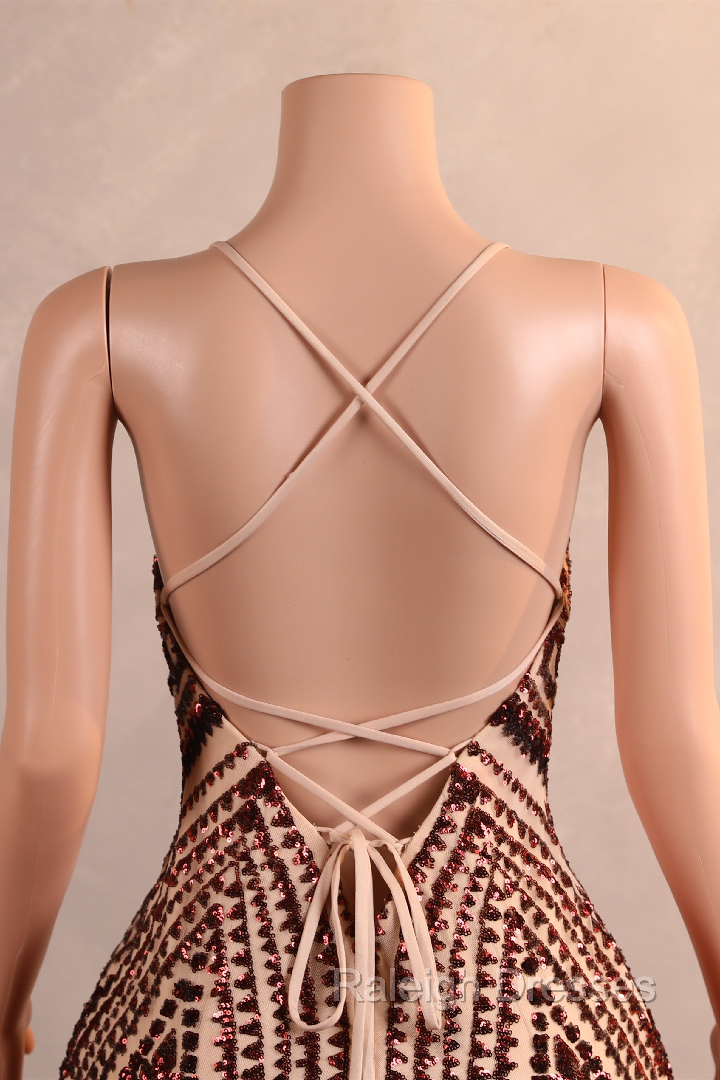 Backless Sequins Mermaid Prom Dresses Burgundy Prom Prom Dresses with Feather Chapel Train