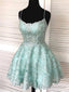 Backless Short Mint Green Lace Prom with Straps,Graduation Homecoming Dresses