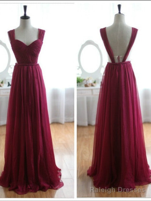 Backless Wine Red/Burgundy Chiffon Prom Dresses/Bridesmaid Dresses Main image