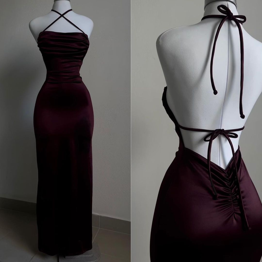 Backless Wine Red Sheath Prom Dresses Long Prom Dresses