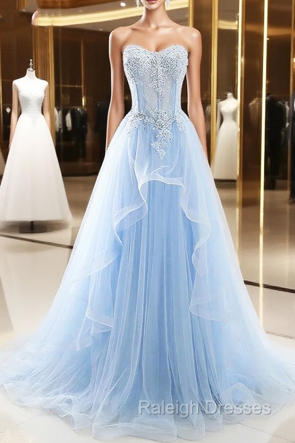 Light Blue Beaded Long Prom Dress Main image