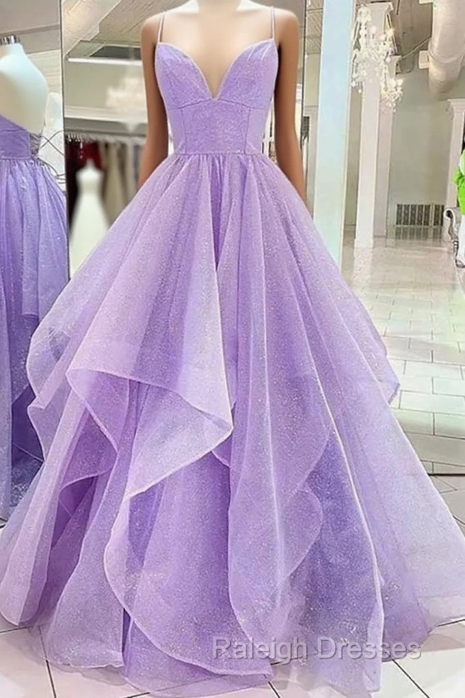 Ball Gown A-Line Prom Dresses Sparkle & Shine Dress Formal Floor Length Sleeveless Sweetheart Tulle Backless With Pleats Ruffles Main image