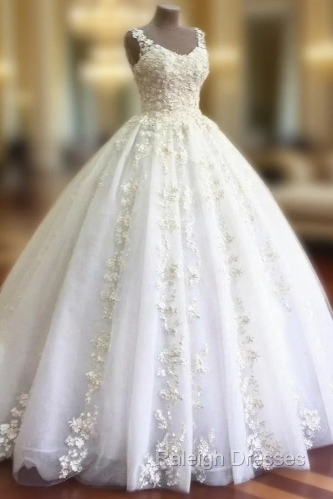 Ball Gown Appliques Flower Long Tulle Bridal Wedding Dress Main image