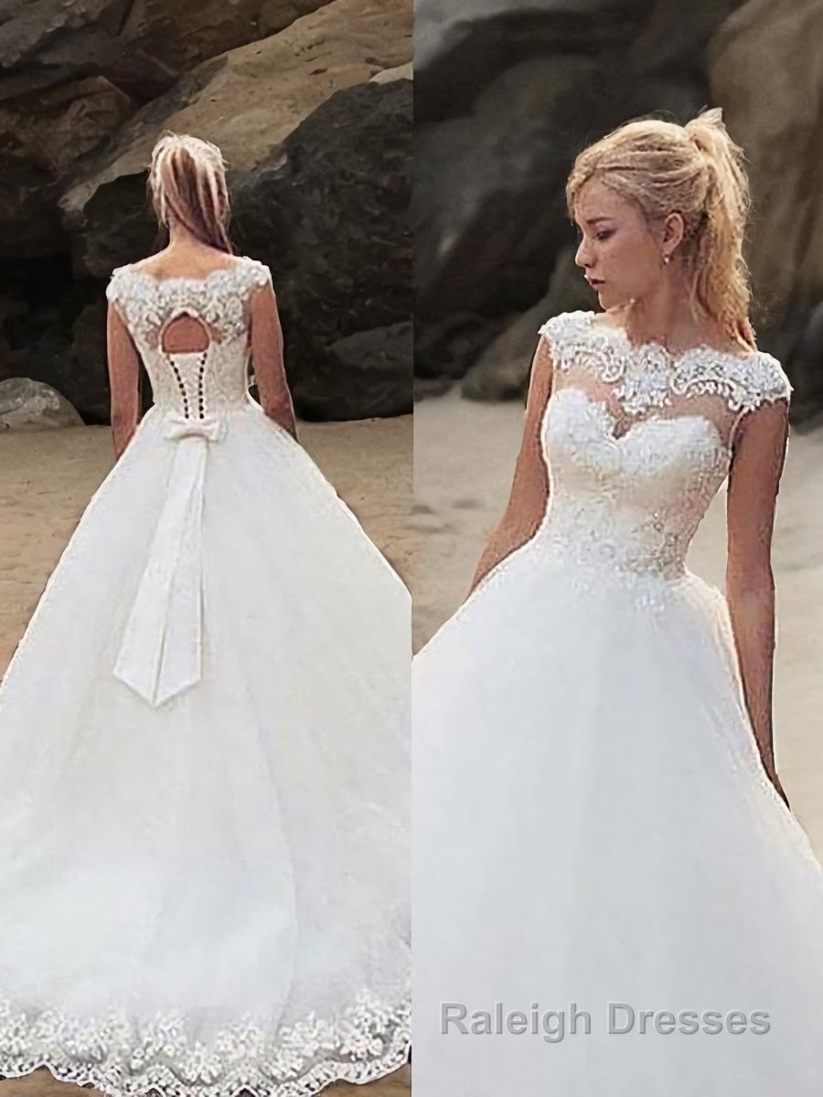 Ball Gowns Bateau Court Train Tulle Wedding Dresses With Belt/Sash Main image