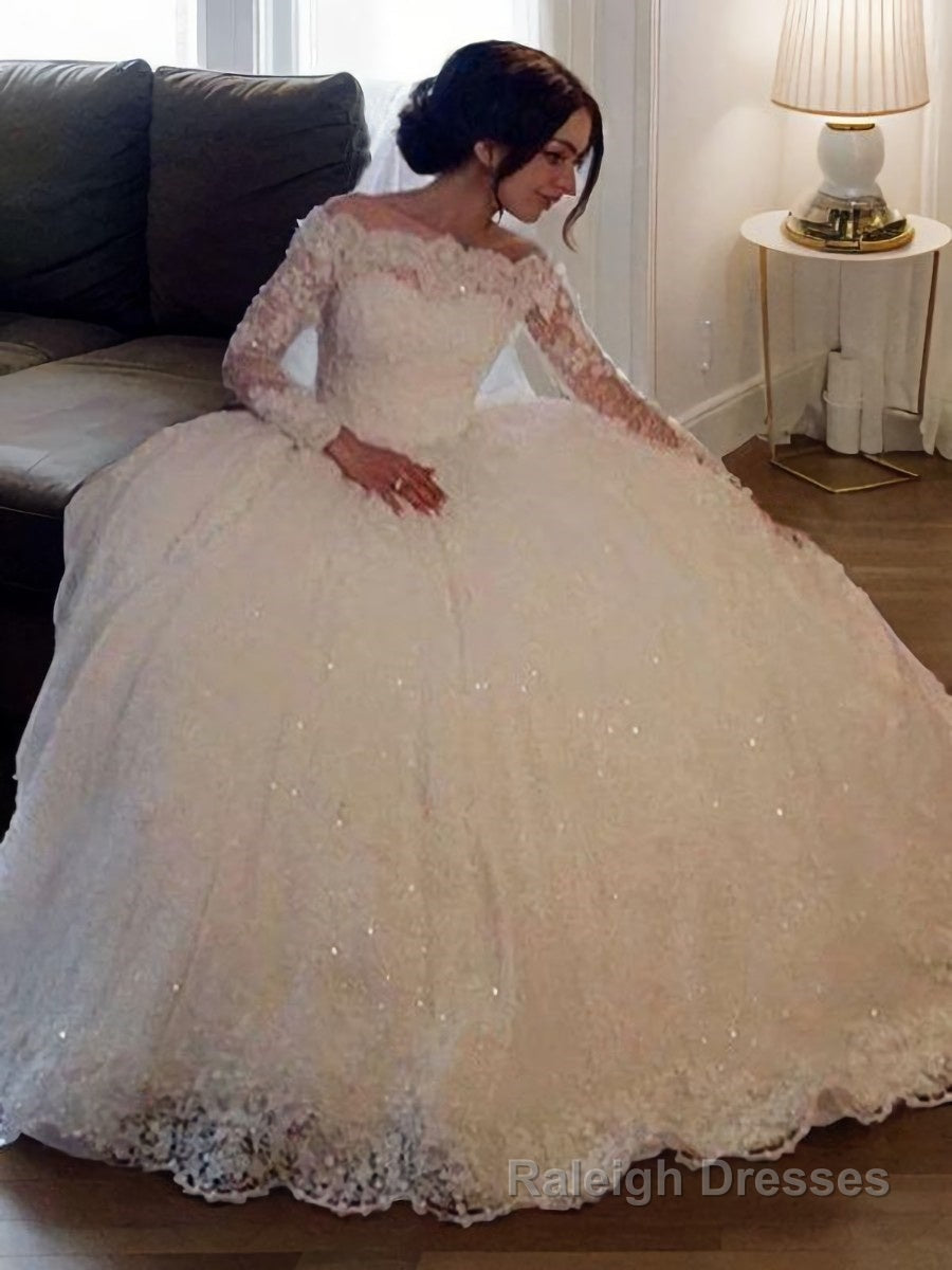 Ball Gowns Bateau Floor Length Lace Wedding Dresses