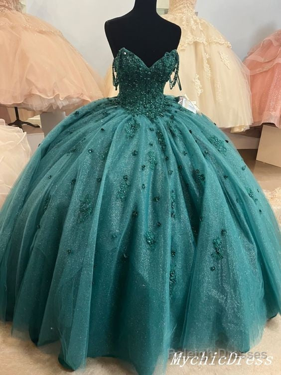 Ball Gown Beaded Green  Quinceanera Dress Spaghetti Straps Graduation Dresses