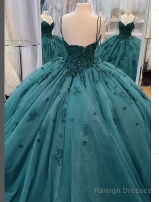 Ball Gown Beaded Green  Quinceanera Dress Spaghetti Straps Graduation Dresses