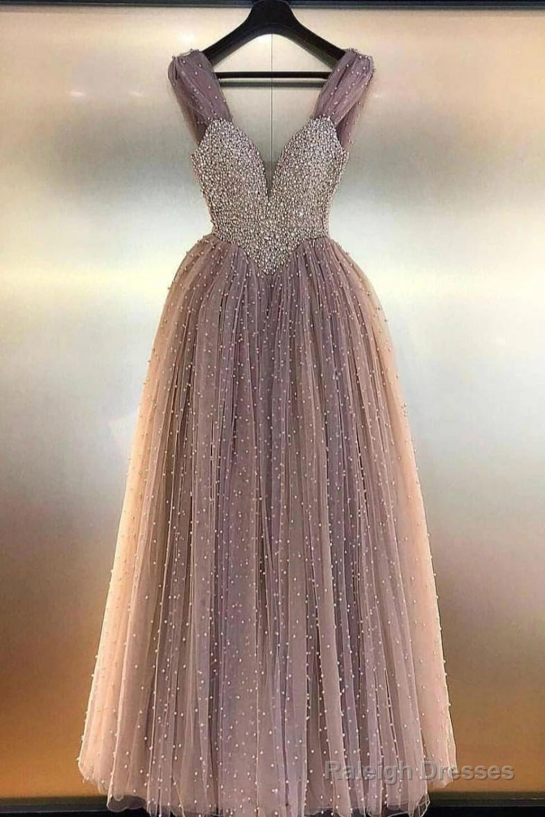 Ball Gowns Beads V-Neck Floor Length Prom Dress