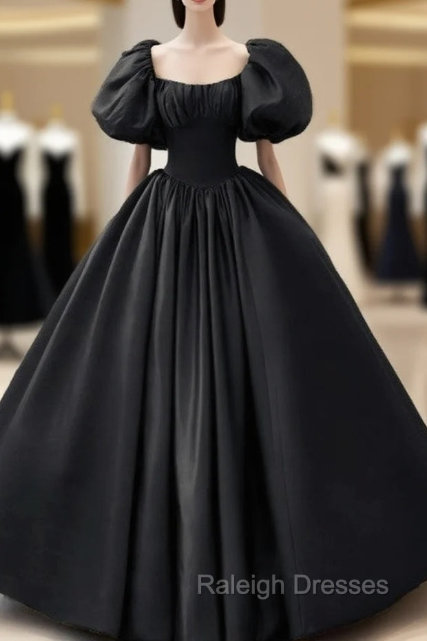 Ball Gowns Black Satin Wedding Dresses Puffy Sleeves Main image