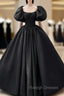 Ball Gowns Black Satin Wedding Dresses Puffy Sleeves