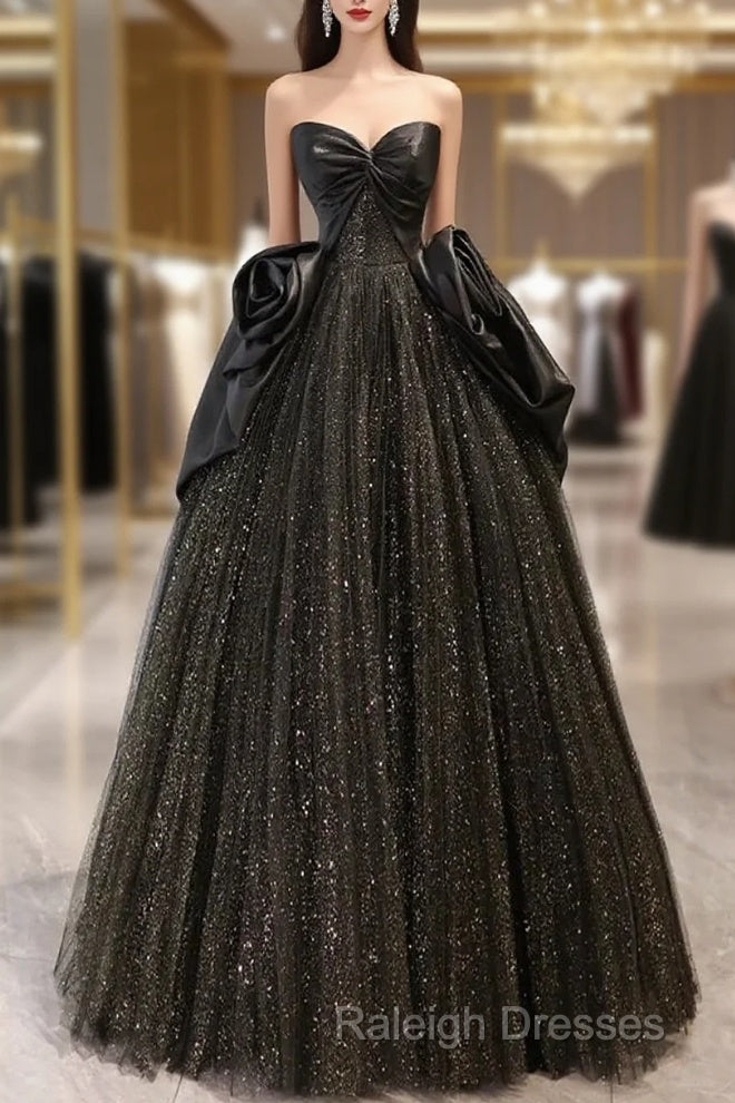 Ball Gown Black Sweetheart Neck Satin Tulle Long Prom Dress Main image