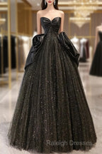 Ball Gown Black Sweetheart Neck Satin Tulle Long Prom Dress