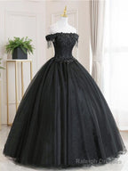 Ball Gown Black Tulle Off The Shoulder Prom Dress Evening Dress