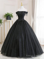 Ball Gown Black Tulle Off The Shoulder Prom Dress Evening Dress